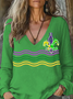 T-shirts Floral Décontracté Printemps / Automne Col V Imprimé Aucune élasticité Quotidien Manches Longues T.-N.-L. pour Femmes