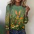 T-shirts Femmes Rétro Printemps / Automne Plaid Micro-élasticité Quotidien Manches Longues Col Rond Régulier Trapèze