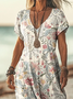 Femmes Floral Blanc Col V Confortable Imprimé Robe Maxi Décontracté