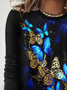 T-shirts Décontracté Printemps / Automne Papillon Imprimé Jersey Col Rond Régulier Droit Régulier pour Femmes