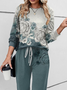 Deux Pièces Ensembles Femmes Décontracté Floral Printemps / Automne Quotidien Taille Moyenne Polyester Coton Col Rond Top Avec Pantalons Droit
