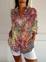 Chemises Femmes Décontracté Printemps / Automne Multicolore Bloc Micro-élasticité Manches Longues Col Châle Régulier Droit Mélange de lin