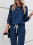 Deux Pièces Ensembles Femmes Décontracté Plain Printemps / Automne Cordon de Serrage Coupe Régulière Polyester Coton Manches Longues Top Avec Pantalons Droit