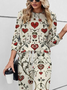 Deux Pièces Ensembles Décontracté Floral Printemps / Automne Cordon de Serrage Quotidien Taille Moyenne Col Rond Top Avec Pantalons Droit pour Femmes