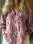 Chemises Simple Floral Printemps / Automne Col V Aucune élasticité Ample en Mélangé de Coton Régulier Trapèze pour Femmes