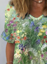 Blouses Décontracté Floral Été Coton Aucune élasticité Manches Courtes Régulier Droit Régulier pour Femmes