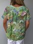Blouses Décontracté Floral Été Coton Aucune élasticité Manches Courtes Régulier Droit Régulier pour Femmes
