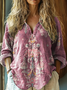 Chemises Simple Floral Printemps / Automne Col V Aucune élasticité Ample en Mélangé de Coton Régulier Trapèze pour Femmes