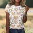 T-shirts Femmes Géométrique Décontracté Été Polyester Vacances Coupe Régulière Col Rond Trapèze Régulier