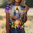 T-shirts Femmes Décontracté Floral Été Coton Micro-élasticité Vacances Coupe Régulière Col Rond Régulier