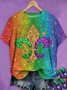 T-shirts Ombre Décontracté Été Polyester Vacances Coupe Régulière Manches Courtes Col Rond Régulier pour Femmes