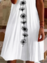 Femmes Floral Blanc Col V Confortable Imprimé Robe de Longueur Au Genou Décontracté
