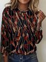 T-shirts Femmes Décontracté Printemps / Automne Plaid Micro-élasticité Quotidien Coupe Régulière Col Rond Trapèze Régulier