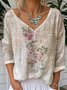 T-shirts Rétro Printemps / Automne impression en 3D Col V Aucune élasticité Quotidien Jersey Manches Longues 2025POD pour Femmes