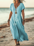 Femmes Musique Gris Col V Confortable Imprimé Robe Maxi Décontracté