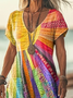 Femmes Floral Comme Image Col V Confortable Imprimé Robe Maxi Décontracté