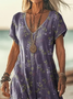 Femmes Floral Violet Col V Confortable Imprimé Robe Maxi Décontracté