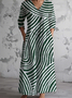 Femmes Rayé Noir Col V Confortable Robe Maxi Rétro