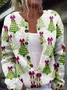Cardigans Femmes Rétro Printemps / Automne Sapin de Noël Tricoté Vacances Ample Manches Longues Col Rond Régulier