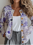 Cardigans Femmes Décontracté Ethnique Printemps / Automne Micro-élasticité Ample Manches Longues Col Rond Régulier Régulier