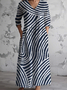 Femmes Rayé Noir Col V Confortable Robe Maxi Rétro