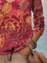 T-shirts Décontracté Floral Printemps / Automne Col V Aucune élasticité Coupe Régulière Jersey Manches Longues Régulier pour Femmes