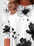 T-shirts Décontracté Floral Printemps / Automne Imprimé Ample Droit Régulier Non 2025POD pour Femmes