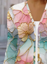 Élasticité moyenne Col V Manches trois quarts Régulier Floral Kimono Imprimé pour Femmes