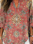 Chemises Femmes Simple Floral Printemps / Automne Col V Aucune élasticité Ample Manches Longues en Mélangé de Coton Régulier