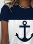 T-shirts Femmes Décontracté Été Ancre Imprimé Jersey Manches Courtes Col Rond Régulier Régulier