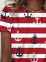 T-shirts Rayé Décontracté Été Imprimé Quotidien Ample Jersey Col Rond Régulier pour Femmes