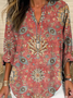 Chemises Femmes Simple Floral Printemps / Automne Col V Aucune élasticité Ample Manches Longues en Mélangé de Coton Régulier