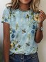 T-shirts Décontracté Floral Été Coton Micro-élasticité Coupe Régulière Sans Manches Régulier Trapèze pour Femmes