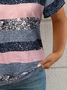 T-shirts Rayé Décontracté Été Aucune élasticité Quotidien Jersey Manches Courtes Régulier T.-N.-L. pour Femmes