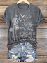 T-shirts Décontracté Été Lettres de texte Coton Coupe Régulière Manches Courtes Régulier Trapèze Régulier pour Femmes