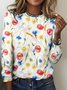 T-shirts Décontracté Floral Printemps / Automne Coton Quotidien Coupe Régulière Manches Longues Col Rond Trapèze pour Femmes