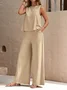 Deux Pièces Ensembles Décontracté Plain Été Polyester Micro-élasticité Sans Manches Col Rond Top Avec Pantalons Droit pour Femmes