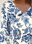 T-shirts Décontracté Floral Printemps / Automne Col V Imprimé Coupe Régulière Jersey Manches Longues Régulier pour Femmes