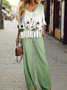 Deux Pièces Ensembles Femmes Décontracté Floral Printemps / Automne Naturel Quotidien Ample Top Avec Pantalons Droit T.-N.-L.