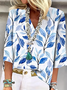Blouses Décontracté Floral Printemps / Automne Polyester Col V Imprimé Manches trois quarts Régulier Droit pour Femmes
