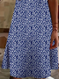 Femmes Floral Bleu Col V Confortable Imprimé Robe de Longueur Au Genou Décontracté