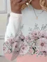 T-shirts Femmes Décontracté Floral Printemps / Automne Micro-élasticité Quotidien Jersey Col Rond Régulier Droit