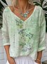 T-shirts Rétro Printemps / Automne impression en 3D Col V Aucune élasticité Quotidien Jersey Manches Longues 2025POD pour Femmes