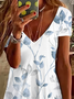 Femmes Floral Blanc Col V Confortable Imprimé Robe de Longueur Au Genou Décontracté