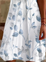 Femmes Floral Blanc Col V Confortable Imprimé Robe de Longueur Au Genou Décontracté