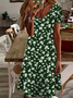 Femmes Floral Vert Col V Confortable Imprimé Robe de Longueur Au Genou Décontracté