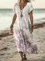 Femmes Floral Abricot Col V Confortable Robe Maxi Décontracté