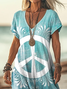 Femmes de Hippie Vert Col V Confortable Imprimé Robe Maxi Décontracté