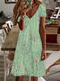 Femmes Floral Vert Col V Confortable Imprimé Robe de Longueur Au Genou Décontracté