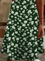 Femmes Floral Vert Col V Confortable Imprimé Robe de Longueur Au Genou Décontracté